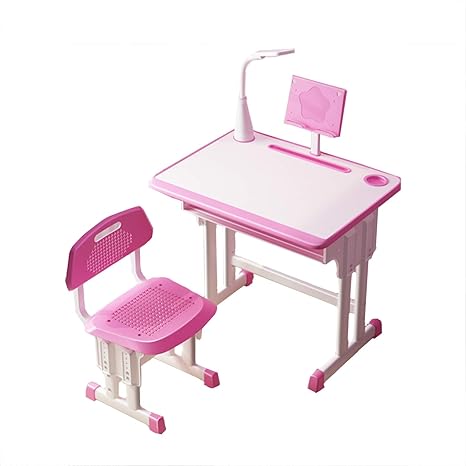 Amazon Co Jp 子供用デスクチェアセット 子供用チェアとテーブル子供用デスクチェア 高さ調節可能 リーディングフレーム 眼球保護ランプ付き ピンク ブルーpink ホーム キッチン