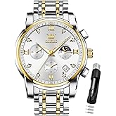 OLEVS Watch for Men Diamond Business Dress Analog Stainless Steel Waterproof Luminous Date Two Tone Luxury Casual Wrist Watch