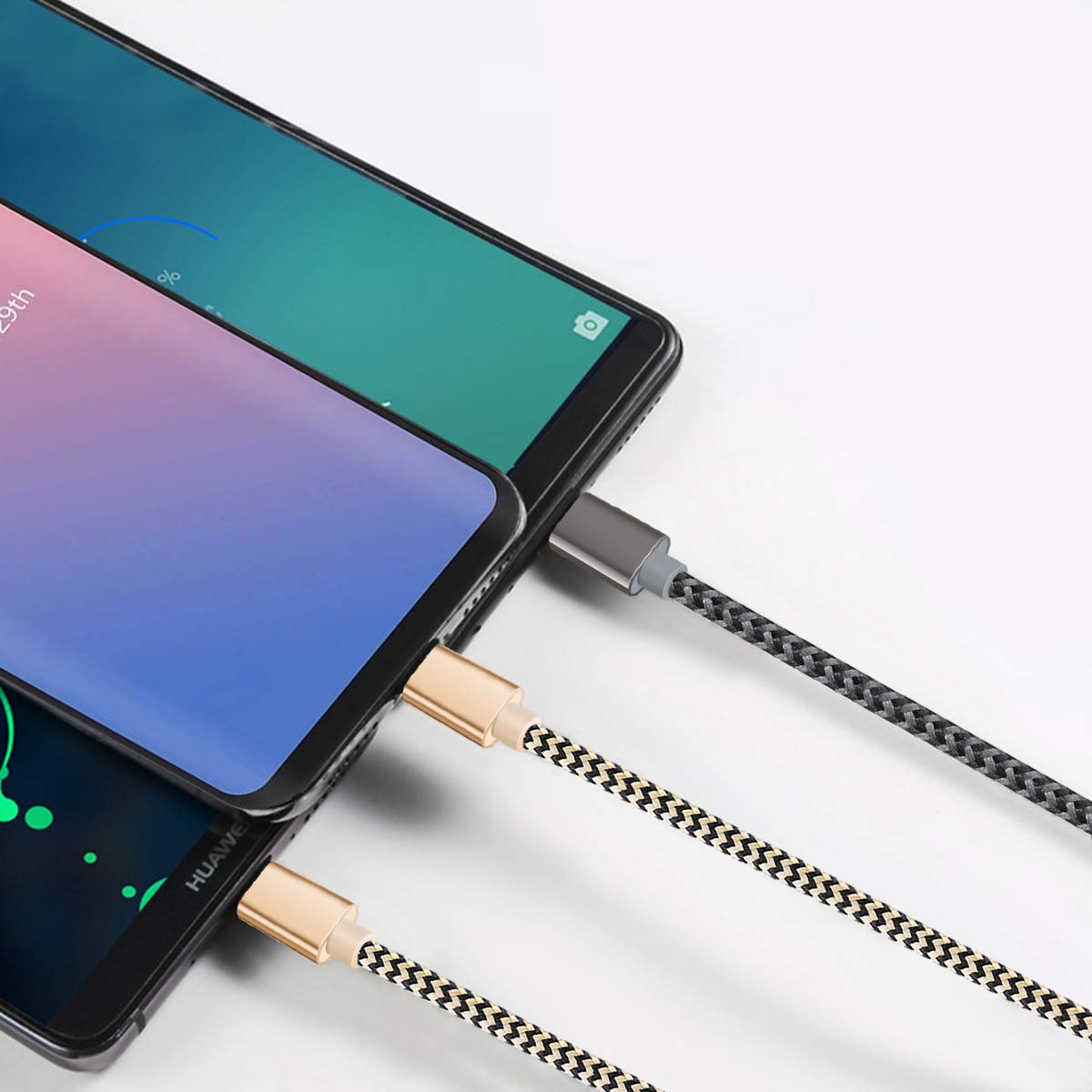 USB C Cable, OTISA [3Pack/6ft] Nylon Braided USB Type C Cable Fast Charging USB C Charger Compatible with Samsung Galaxy S8/S9/S10/S8+, Note 9/8, Sony Xperia XZ, Google Pixel - Gold, Grey