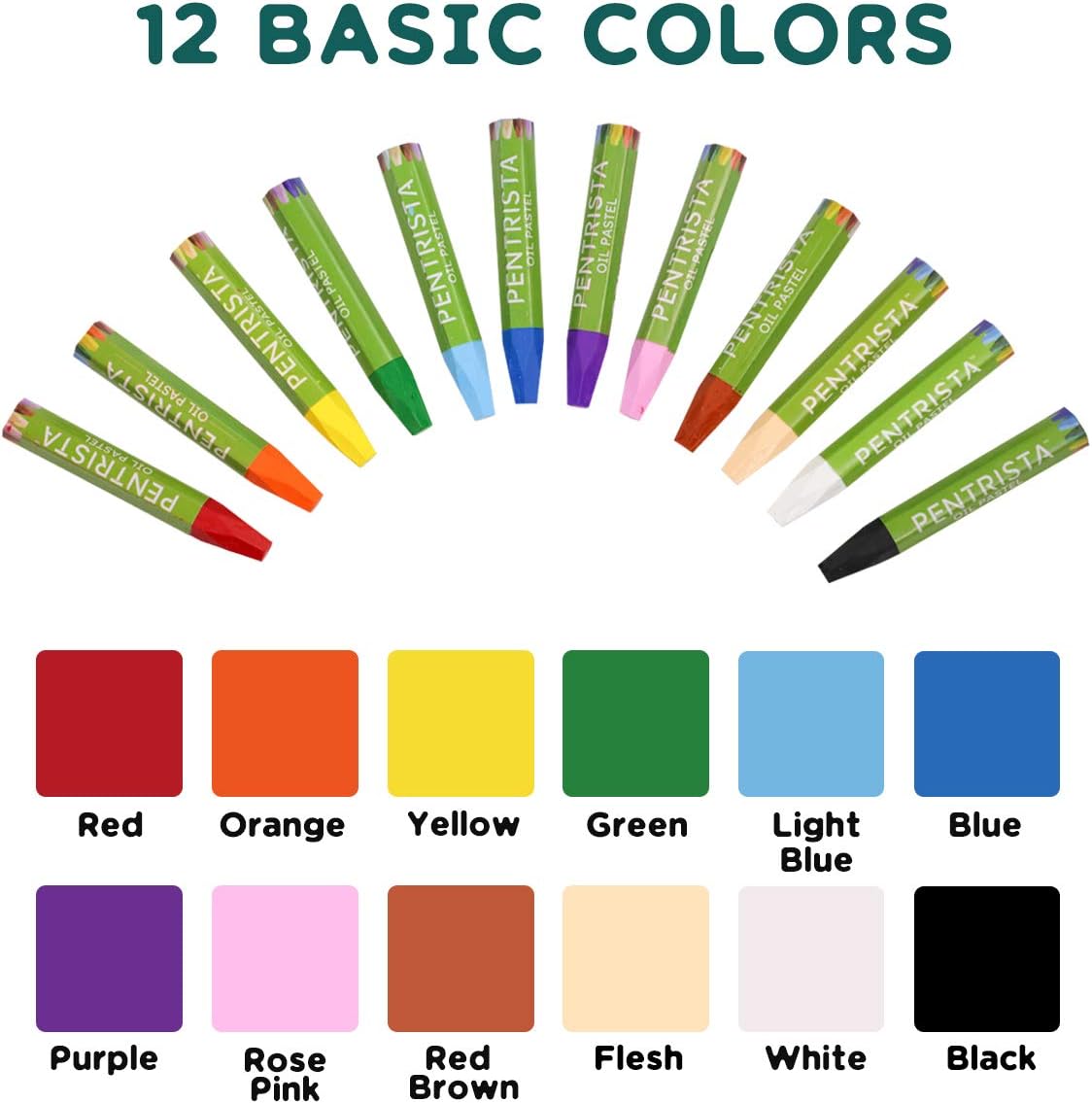 PENTRISTA Oil Pastels 12 Vibrant Assorted Colors Drawing Pastel,for Kids Indoor Activities At Home,Art&School Supplies: Office Products