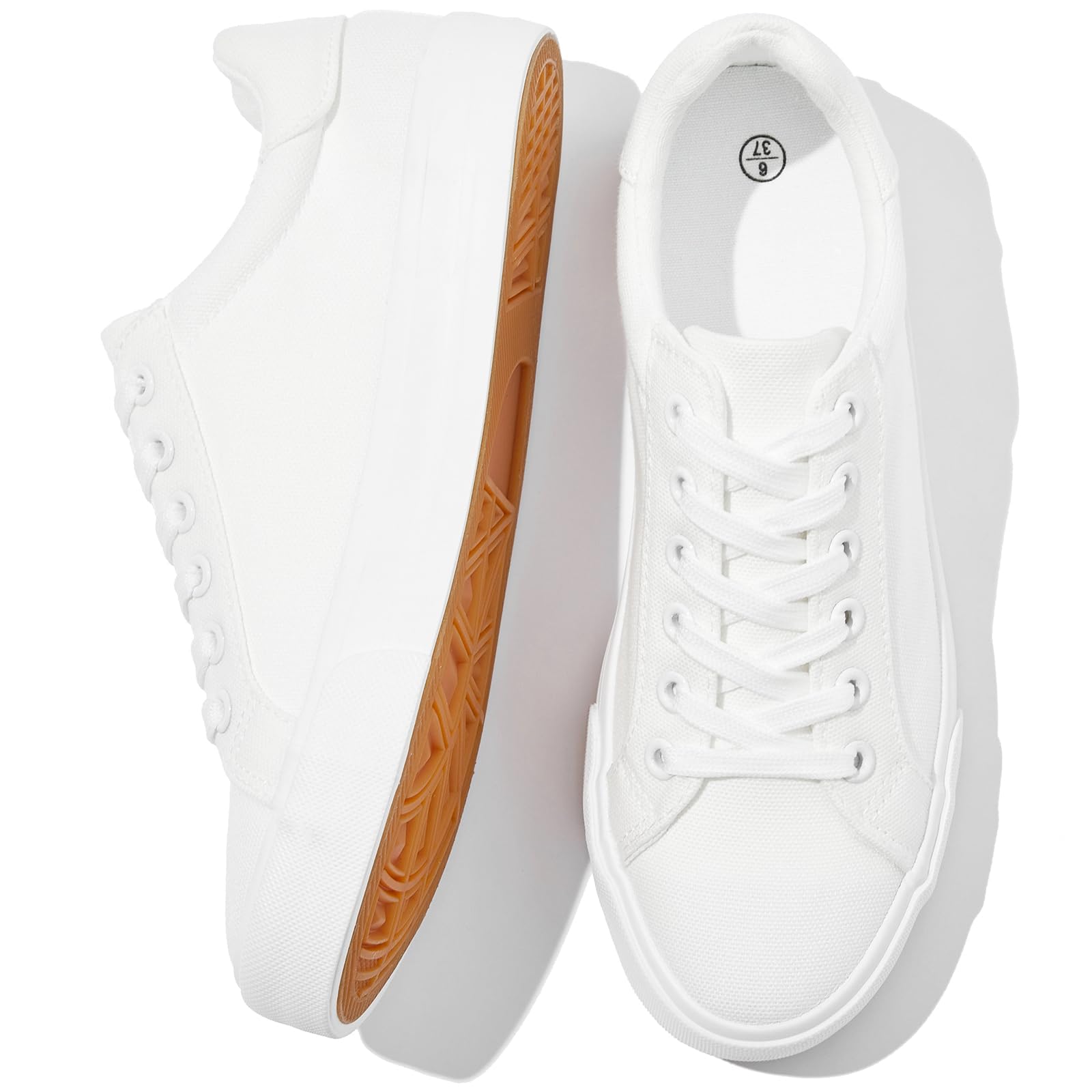 Photo 1 of Witwatia Womens White Sneakers Lace Up Canvas White Tennis Shoes Cozy Low Top Walking Shoes for Women White US9
