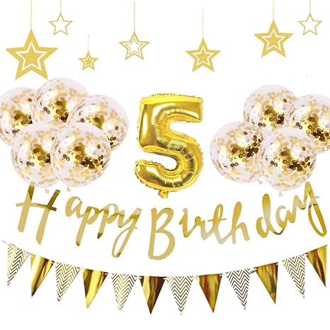 Amazon Co Jp 5歳 誕生日 飾り付け 21点 セット Gehome ゴールド