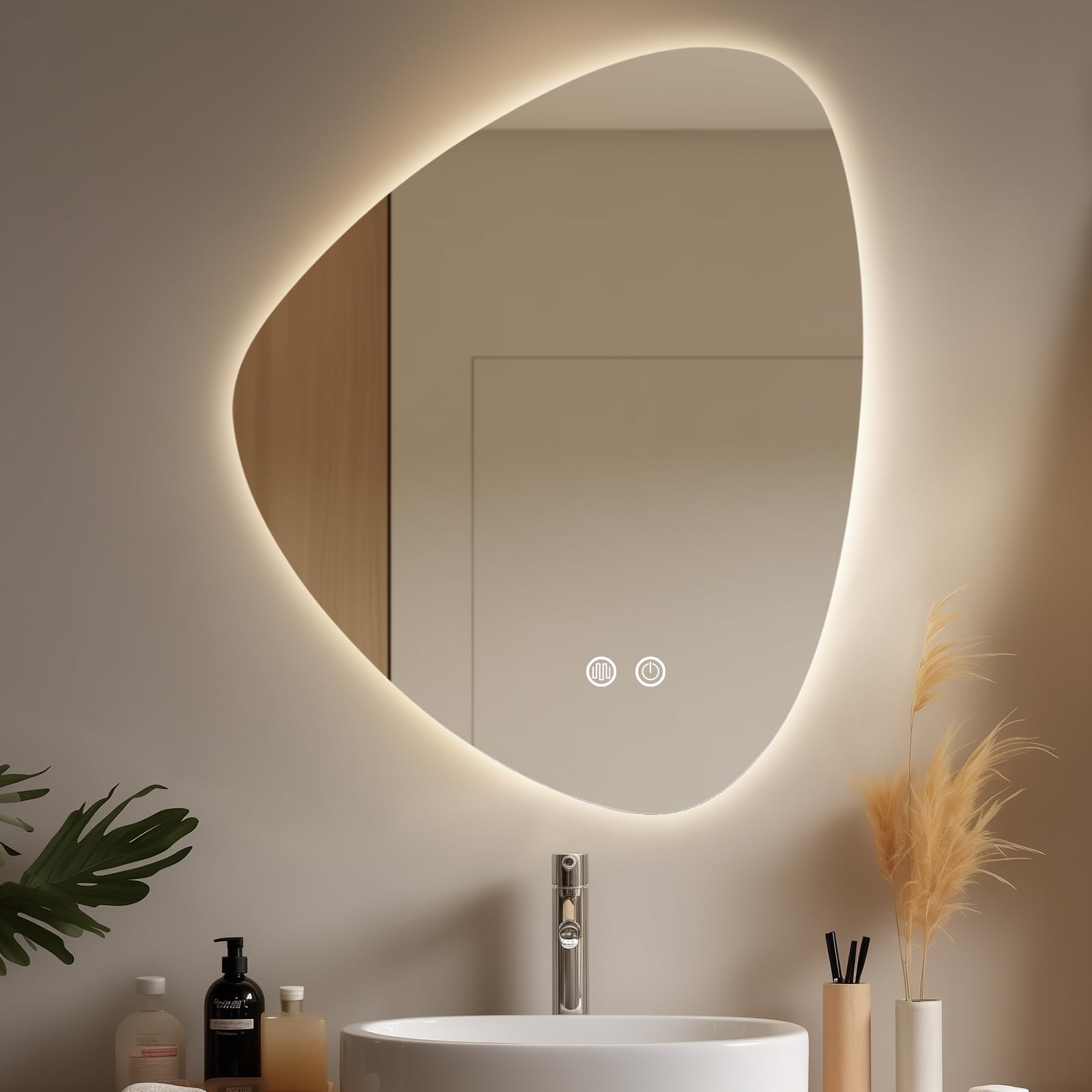 wallbeyond led bathroom mirror with lights, 19 x 24 inch led bathroom vanity mirror for wall, anti f