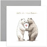 Old English Co. Bear Wedding Anniversary Card for Couple - Anniversary Card For Husband Wife - Cute Bear Card for Boyfriend Girlfriend - 'Let's Do This Forever' | Blank Inside with Envelope