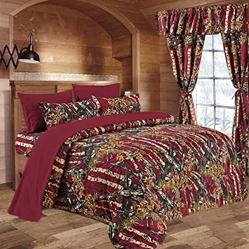 20 Lakes Burgundy Camo Comforter, Sheet, &amp; Pillowcase Set (Queen, Burgundy)