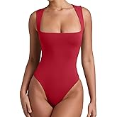 REORIA Butsmooth® Women’s Sexy Sleeveless Square Neck Double Lined Basic Bodysuit Tank Tops