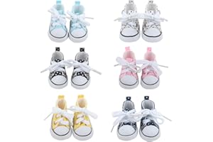 MSYO 6-Pack of Doll Shoes for 14 Inch Dolls, Stylish High-Top Canvas Shoes in 6, Featuring Fashionable Polka Dots Lace-up Design, for Both 14" Girls and Boys Dolls