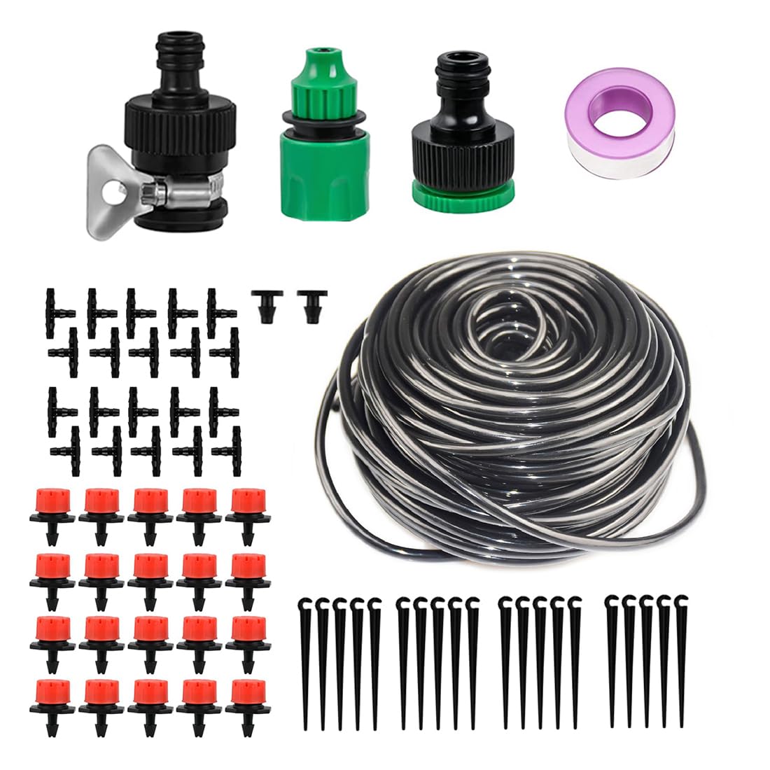 Furnrubden Drip Irrigation Kit, Automatic Self Watering System, 22m PVC Hose, ABS Plastic, In-line Emitters, UV Resistant, Flexible, Special Feature: Automatic Watering