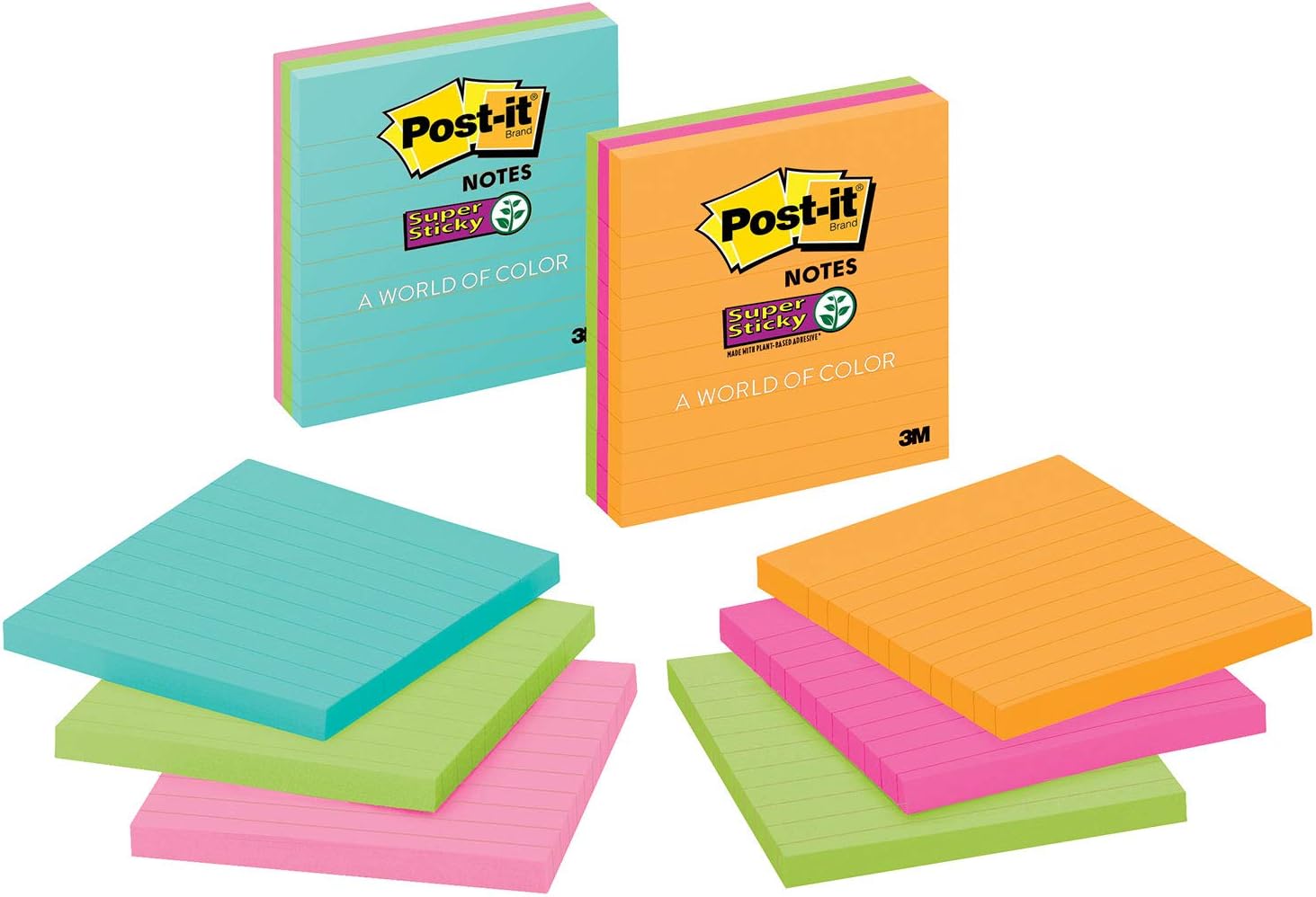 3M Postit Notas Adhesivas Super Sticky Neon 4x4 (Modelo 675) Amazon