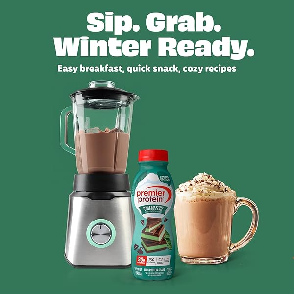 PREMIER PROTEIN SHAKE, LIMITED EDITION WINTER MINT CHOCOLATE, 30G PROTEIN, 1G SUGAR, 24 VITAMINS & MINERALS, NUTRIENTS TO SUPPORT IMMUNE HEALTH, 11.5 FL OZ, SINGLE BOTTLE