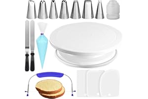 RFAQK 35 PCs Cake Decorating Kit-Cake Turntable-Rotating Cake Stand -7 Piping Tips,20 Bags,Straight & Offset Spatula,3 Scrape