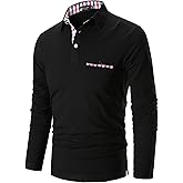 STTLZMC Polo Shirts for Men Long Sleeve Casual Fit Plaid Collar T-Shirts