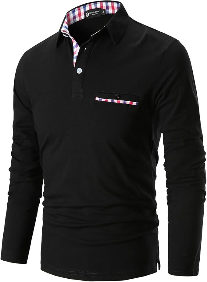 STTLZMC Polo Shirts for Men Long Sleeve Casual Fit Plaid Collar TShirts at Amazon Men’s