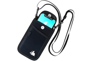 DefenderShield EMF Radiation Blocker Phone Pouch (Black) - Lightweight Radiation Blocker for Cell Phone with Crossbody Strap - EMF Shield with Extra Pocket (7.5 x 4 in)