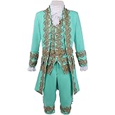 COUCOU Age Victorian Costume Men Rococo Costume Suit Jacket Vest Prince Cosplay Halloween (M, Cyan)