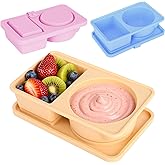 Feiyonec 3 Pack Silicone Snack Containers with Lids, Double Compartment Reusable Snackle Box Container, Dressing Containers, Small Food Box for Lunch, Travel, Office, Picnic