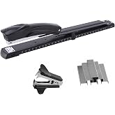 Long Reach Stapler,with 2000 Staples &amp; Stapler Remover Full Strip，20-25 Sheet Capacity,with Built-in Ruler and Adjustable Locking Paper Guide, Gray