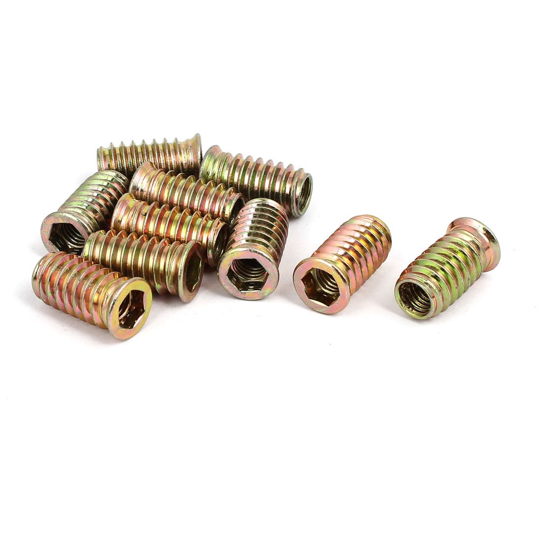 Sourcingmap Wood Furniture M8x25mm Insert Interface Hex Socket E-Nut Bronze Tone 10pcs