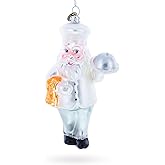 Chef Santa Serving a Festive Feast Glass Christmas Ornament
