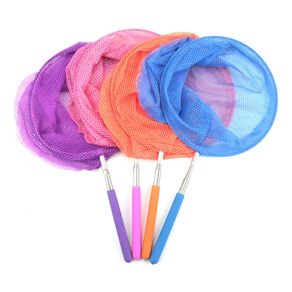 4 Pieces Telescopic Butterfly Net Telescopic Kids Fishing Net Telescopic Butterfly Fishing Nets Catching Insects Bugs Nets for Catching Fish Shrimp Butterfly Insect(Purple, Pink, Orange, Blue)