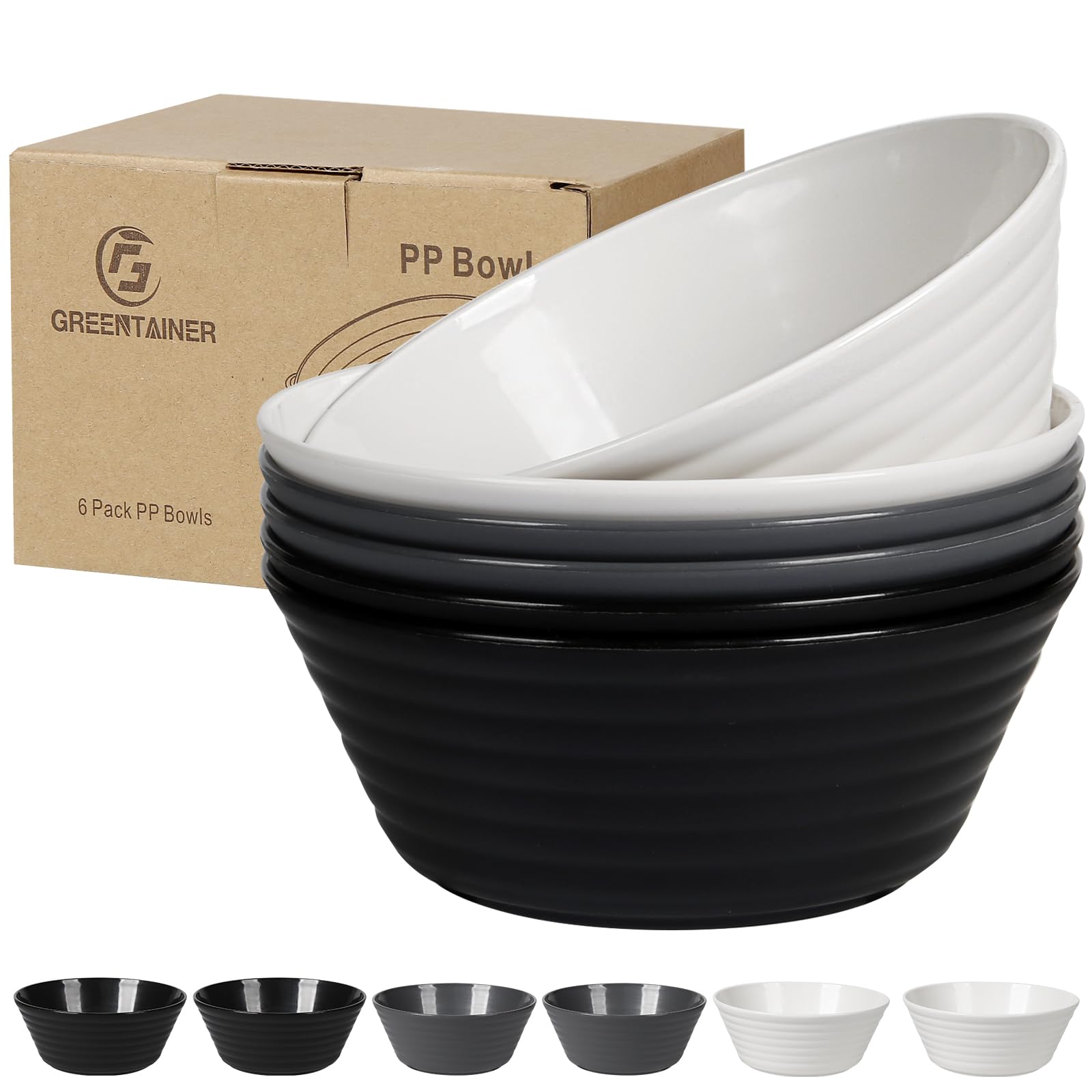 Greentainer Unbreakable Large Cereal Bowls Sets,6 PCS Unbreakable Cereal Bowl 36 OZ,Soup Bowl Sets for Serving Soup,Oatmeal and Salad, Microwave & Dishwasher Safe,BPA Free, 6PCS 3SEBOWLS