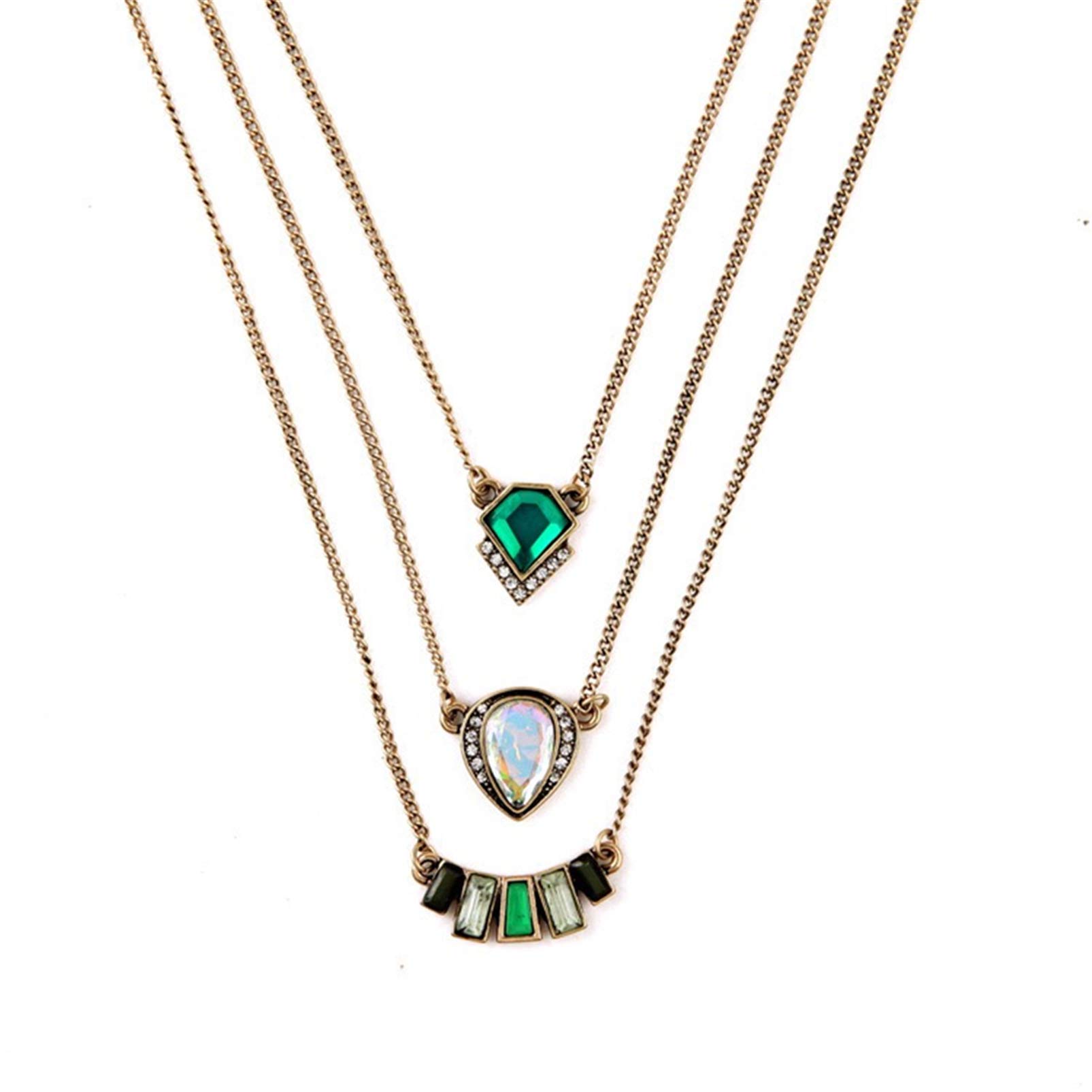 HMOOY Vintage Emerald Layered Necklace Cross Pendant Necklace Boho Gold Chain Necklace Turquoise Gold Chain Adjustable Baroque Layered Necklaces Emerald Jewelry for Women Girls, Crystal, Created