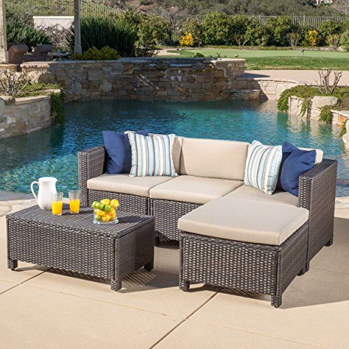 Venice Outdoor Wicker Patio Furniture Grey & Black Sofa Seating Set w