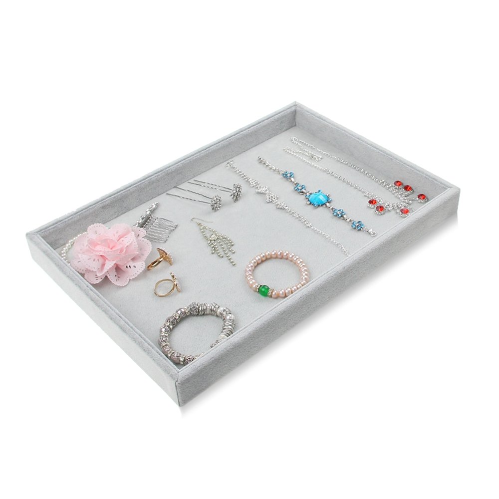 Bocar Grey Velvet Jewelry Display Showcase Organizer Holder for Necklace Bracelet Ring Earring (GP-KP)