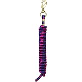 Weaver Equine Poly Horse Lead Rope, 5/8 in x 10 ft, Brass 225 Snap | Average Horse, Soft Broken-In Feel and Heat-Sealed Ends for Leading, Groundwork and Barn Handling, Black/Purple/Raspberry