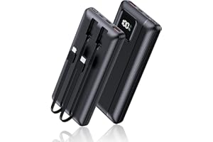 QISA Power-Bank-Portable-Charger - 16000mAh Power Bank Support PD 30W and QC4.0 Fast Charger with Built-in 2 Output Cable and LED Display for iPhone and Android Phones and Most Electronic Devices