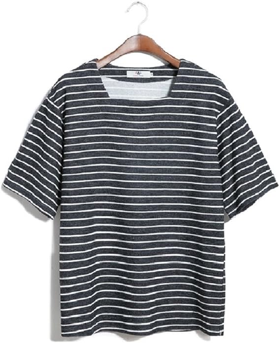 Amazon メンズ 15サマー ボーダーカットソー スクエアネック フレア 2カラー ベーシックカラー 半袖 ハーフ 五分袖 個性派カットソー トレンド ストリート シック 限定mystyleエコバック付 L ブラック Tシャツ カットソー 通販