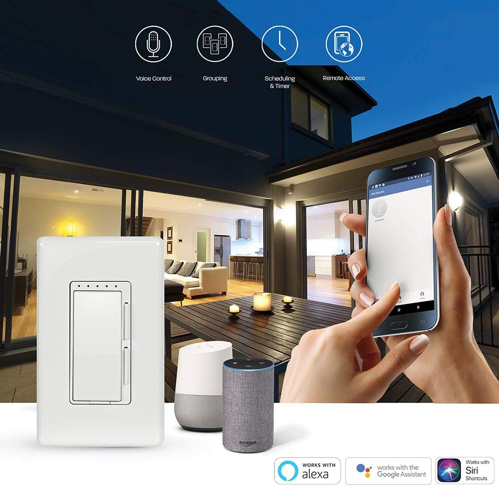 Feit Electric DIM WiFi Light Compatible with  Alexa and Google Assistant, Wiring is Required Smart Dimmer Switch, White - - 