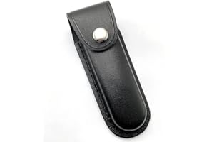 Jingelmall Pocket Knife Sheath Black Genuine Leather Belt Case Universal Folding Pocket Knife with Belt Loop Pouch Fits Any 5" Folding Pocket Knife
