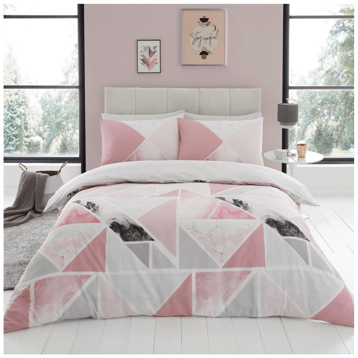 GC GAVENO CAVAILIA Easy Care Printed Bedding Sets King Size, Poly Cotton Duvet Cover, Reversible Bed Covers, Pink