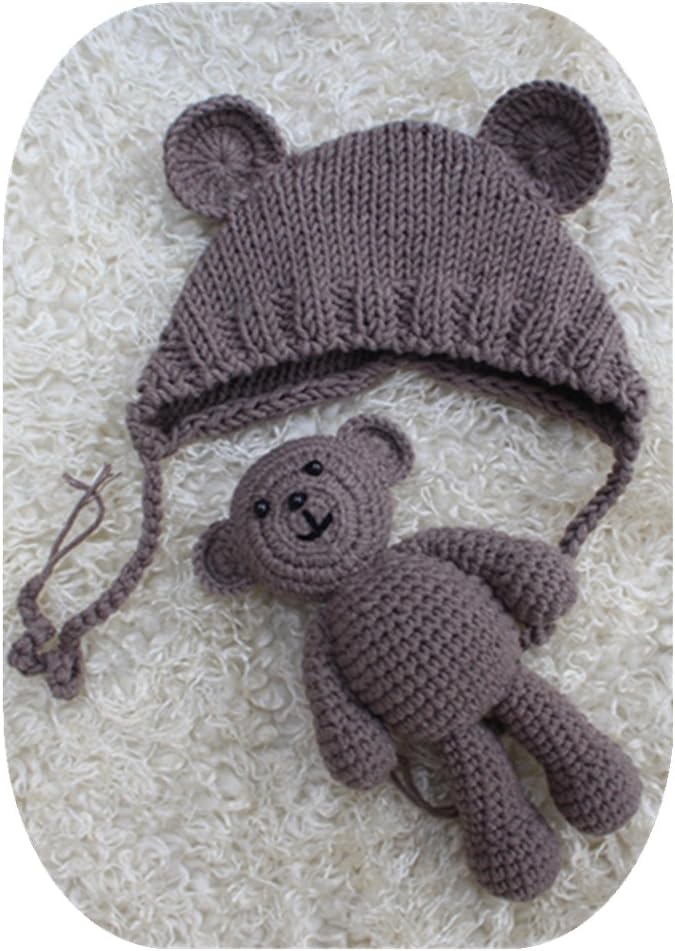 Pinbo Newborn Baby Photography Prop Bear Hat Beanie with Bear Dolls Accessories