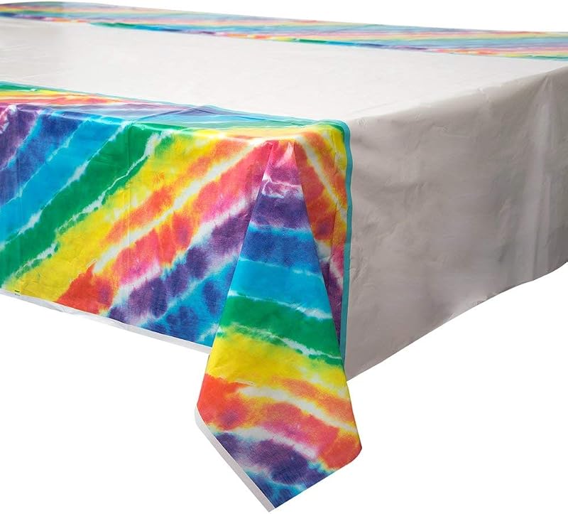 Unique Party Rainbow Tie Dye Plastic Tablecloth 7ft x 4.5ft