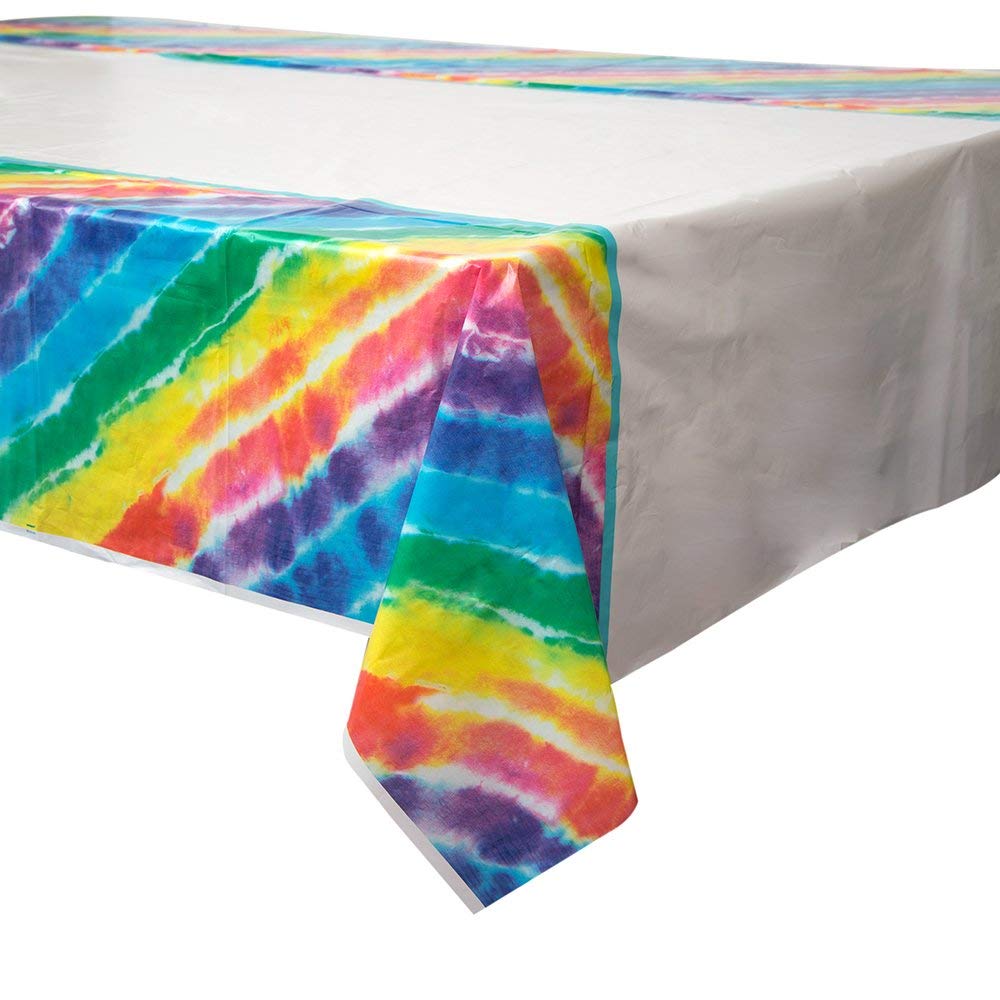 Unique Party 99103 - Rainbow Tie Dye Plastic Tablecloth, 7ft x 4.5ft