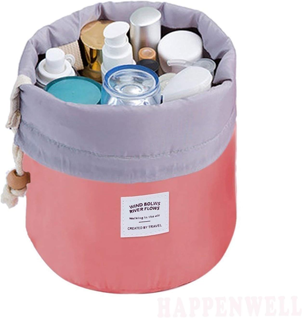 HappenWell Bucket Barrel Shaped Cosmetic Pouch | Cosmetic Round Pouch | Makeup Bag Travel Case Pouch (multi-Color)