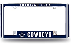 RICO INDUSTRIES NFL Dallas Cowboys “America's Team” Premium Full Color Long Lasting Zinc Alloy Chrome Plated Team License Plate Frame - 4 Screw Tag Holder with Highlighted Team Pride Cheer