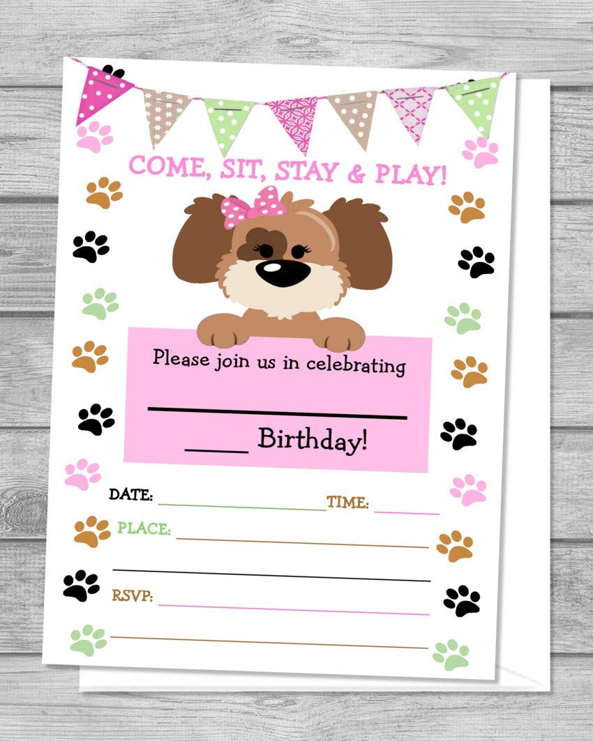 Amazon.com: Puppy Dog Birthday Party Invitations, Fill In the Blanks ...