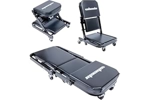 WheelX Mechanic Creeper 40inches 3-in-1 Z Seat 480lbs Capacity, Foldable Garage Chair Adjustable Rolling Black with 6pcs Wheels Roller, Lay Down Sit Lean Back, Under Car Shop Auto Repair, Man Gift