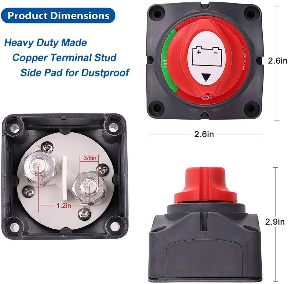 Battery Switch, 12V 24V 48V Battery Disconnect Master Cutoff Switch for Marine Boat RV ATV UTV Vehicles, Waterproof Heavy Duty Battery Isolator Switch (On/Off): Automotive