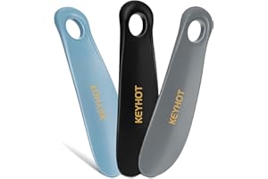 KEYHOT Plastic Shoe Horn Small, 7.3 Inch Portable Mini Short Travel Size for Seniors Kids Men Women 3 Pcs (Blue Black Grey)