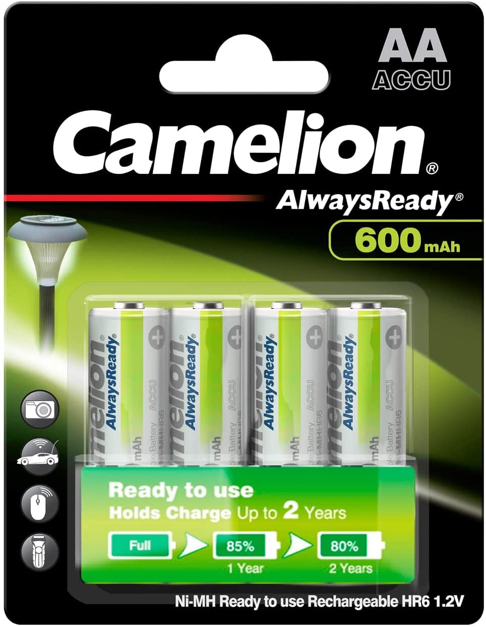 Camelion NH-AA600ARBP4 HR6/AA/Mignon 600?mAh 17406406?Ni-MH Battery?-?Pack of 4, Chrome