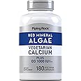 Piping Rock Red Mineral Algae | Vegetarian Calcium | 180 Capsules | Plant Based Plus Trace Minerals | Plus D3 1000 IU | Non-GMO, Gluten Free Supplement