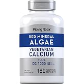 Piping Rock Red Mineral Algae | Vegetarian Calcium | 180 Capsules | Plant Based Plus Trace Minerals | Plus D3 1000 IU | Non-GMO, Gluten Free Supplement