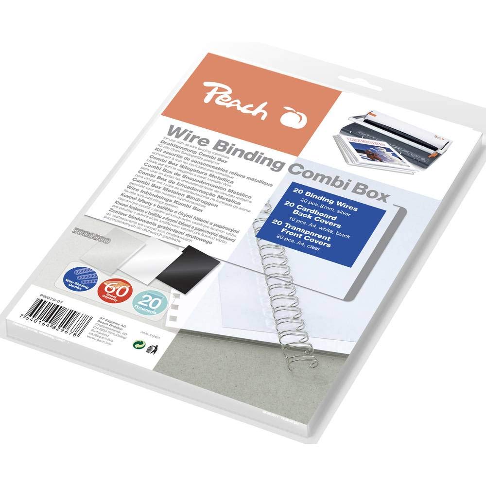 Peach PW079-07 Wire Binding Set for 20 Documents DIN A4 60-Piece 8 mm