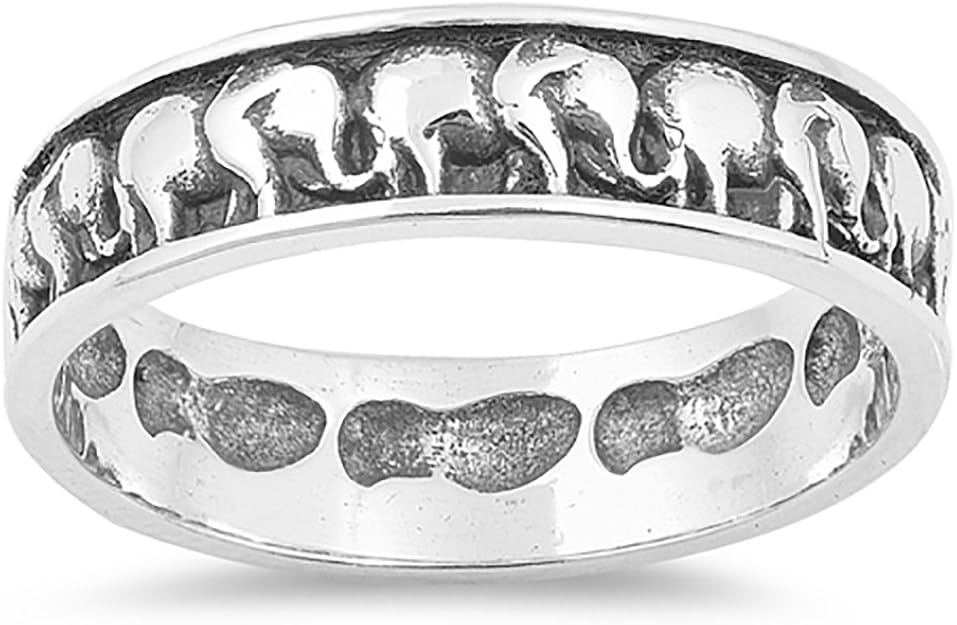 Sterling Silver Elephants Band Ring Size 10 Jewelry