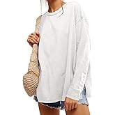 Womens Oversized Long Sleeve Shirts Crew Neck Casual Tops Loose Fit Side Slit Fall Tees