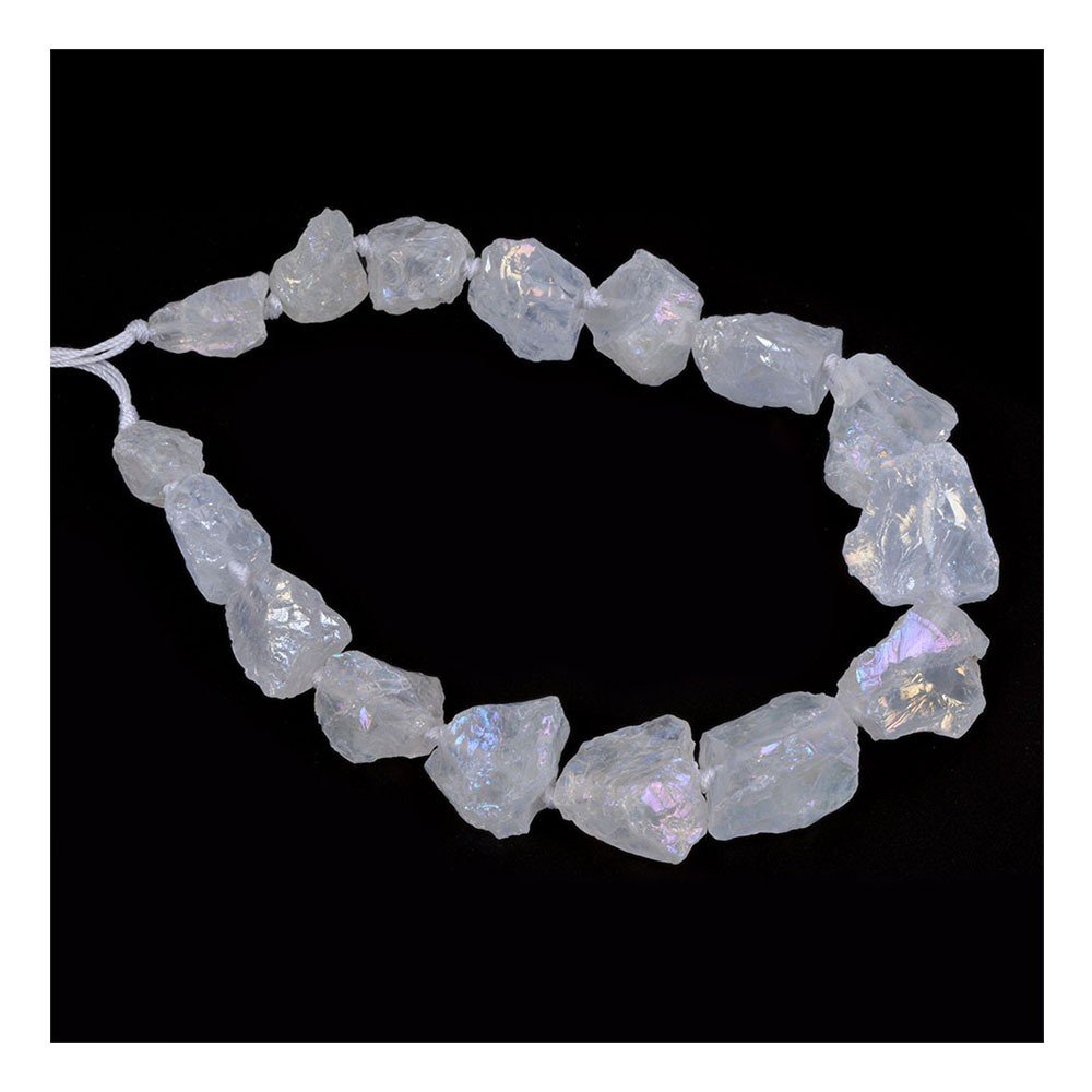 Aqua Aura White Clear Quartz Crystal Nugget Raw Graduated Beads Strand 2mm Hole Drilled